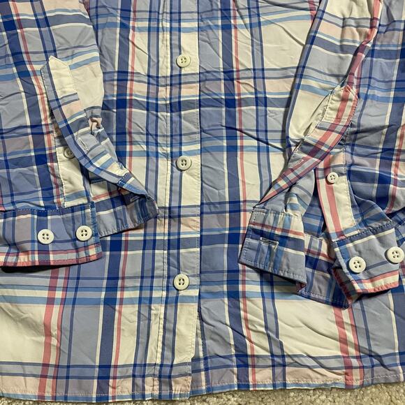 Columbia PFG Super Bahama Shirt Mens XL Blue Pink Plaid Fishing Vented Button Up - Picture 4 of 9